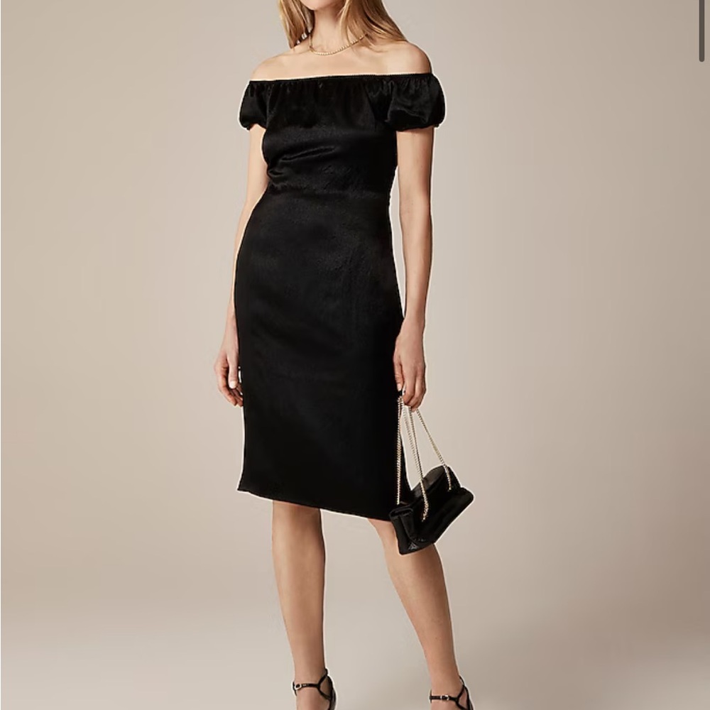 J.Crew Black Off-the-shoulder slip dress in textured satin size 4